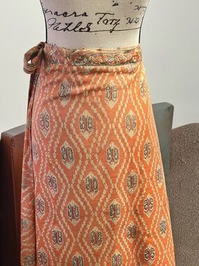 Boho Wrap Skirt in Warm Orange Ikat